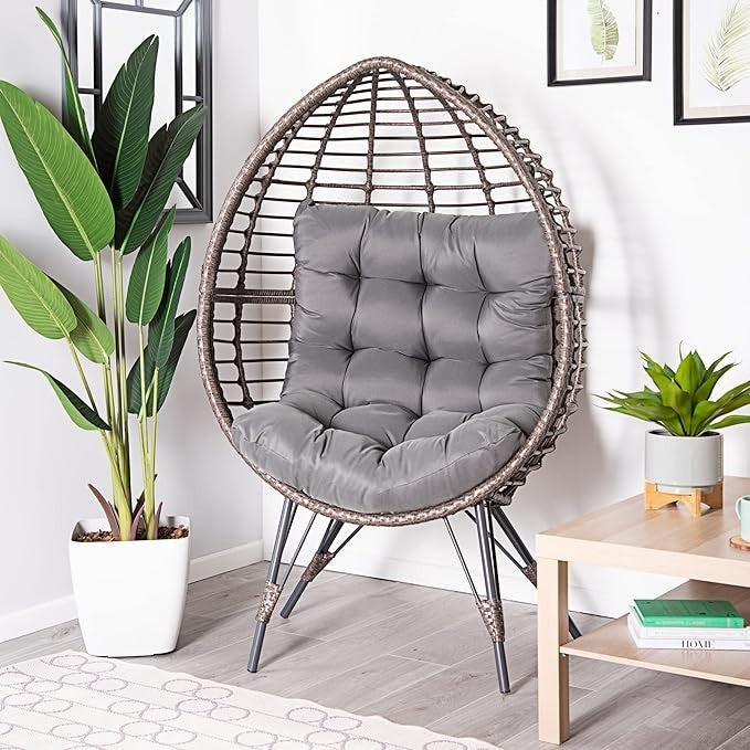 Luxury Rattan Egg Chair Indoor Outdoor Deep Seat Weather-Resistant Cushion