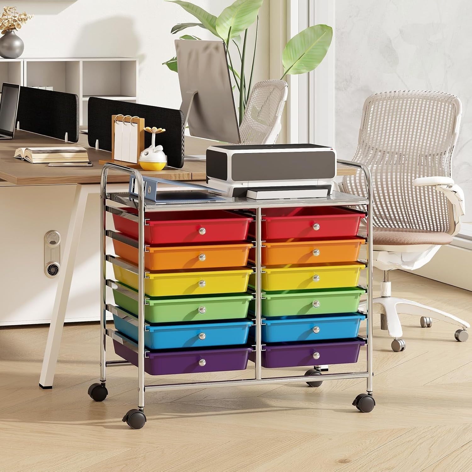 12 Drawer Rolling Storage Cart Multi Color Utility Trolley Organizer