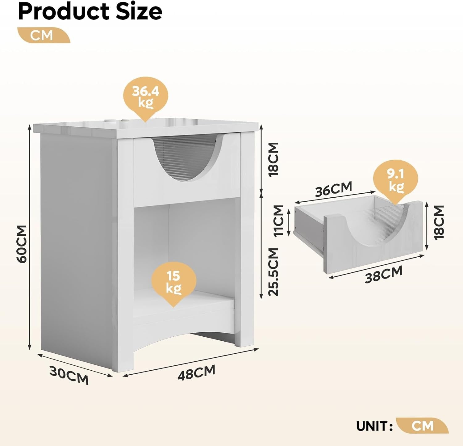 LED Bedside Tables Set of 2 with USB Ports, Drawer Storage & Warm Ambient Light
