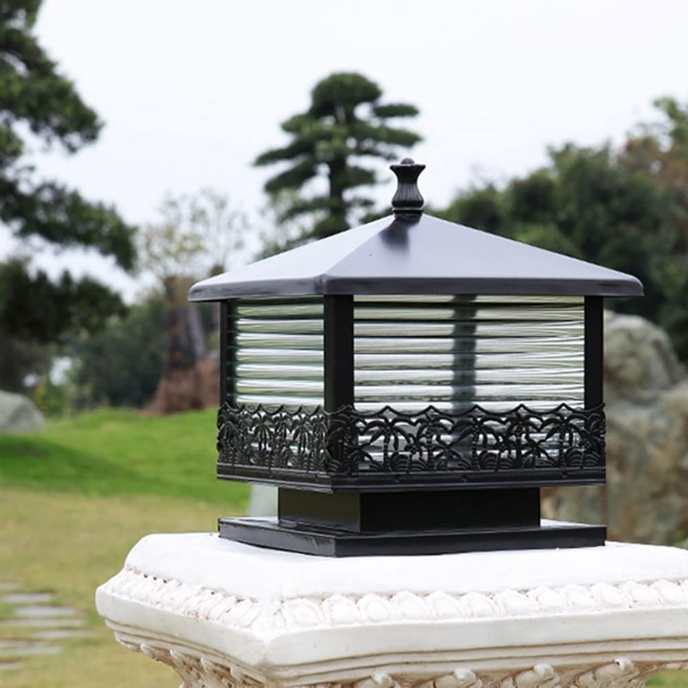 Modern Patio Pillar Light – Black Outdoor Post Lantern (6.6in)