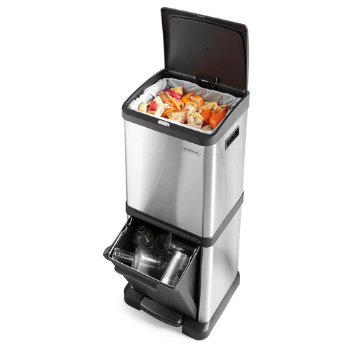34L Stainless Steel Recycling Bin 2 Compartment Kitchen Trash Can