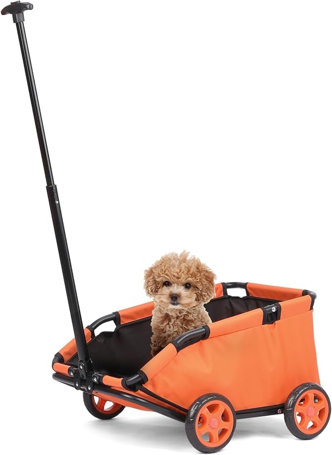 Dog Stroller Foldable Pet Wagon Pull Handle Wheels Travel Carrier