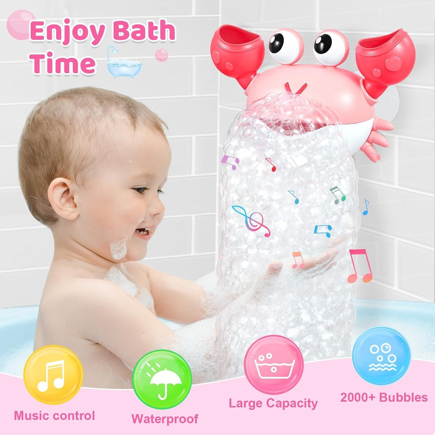 Rechargeable Crab Bath Bubble Machine with Music Toddler Toy