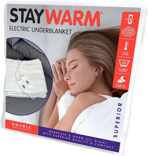 Double Electric Heated Underblanket Silent Warm Washable White