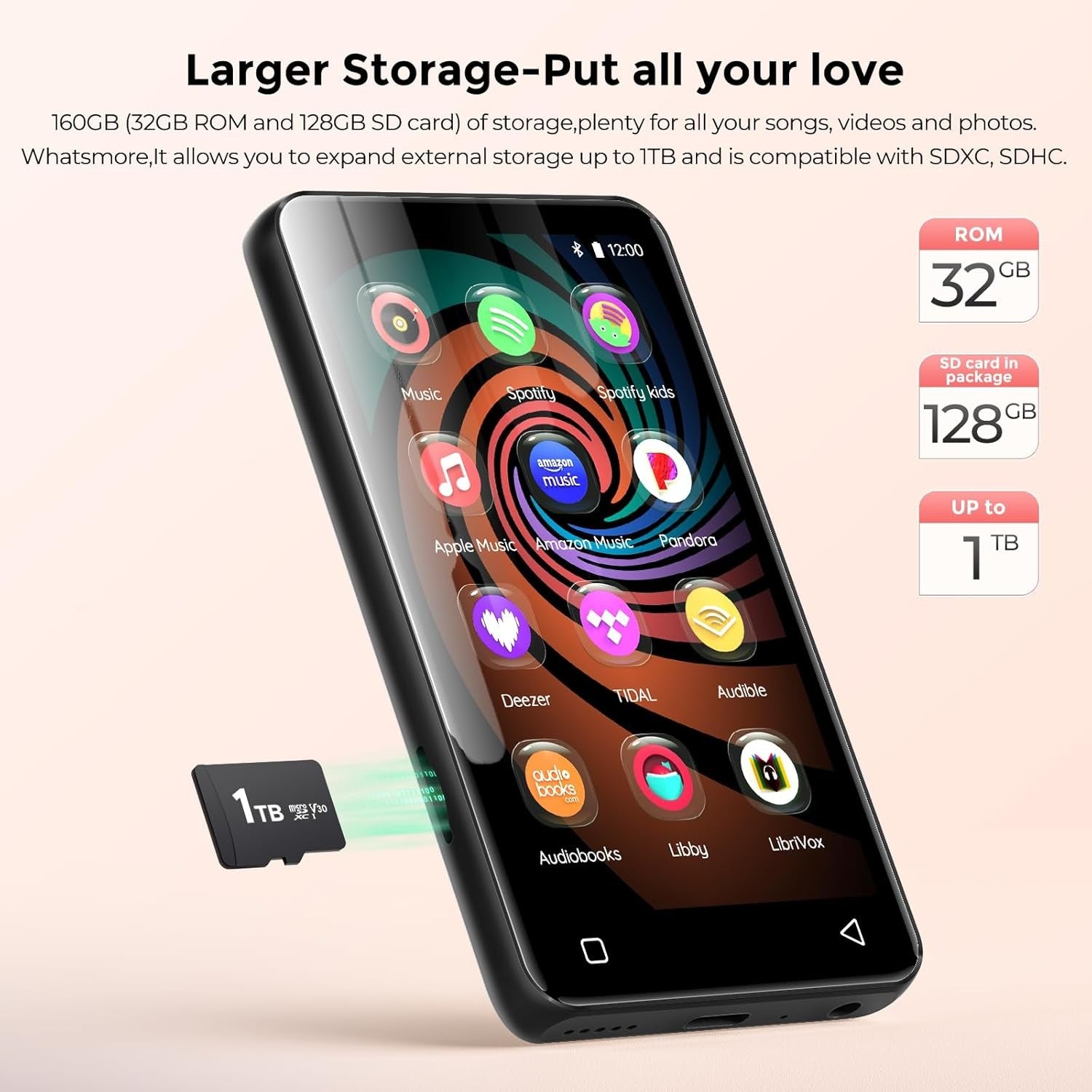 160GB MP3 Player Bluetooth WiFi Touch Screen Music Player for Kids