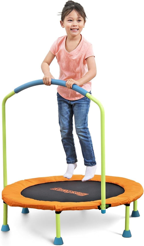 Kids Mini Trampoline 3ft Indoor Bounce with Handlebar Toddler Fitness Play