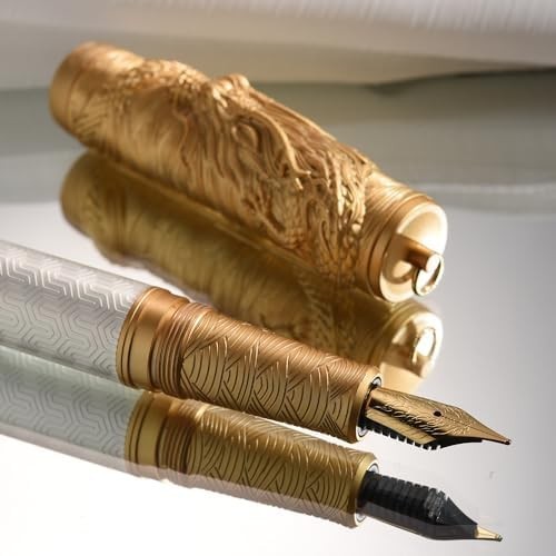 Fine Nib Fountain Pen White Gold Dragon Metal Luxury Gift