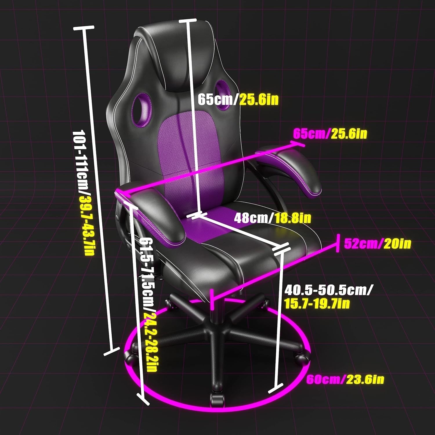 Ergonomic Recliner Office Chair Faux Leather Lumbar Support Desk Seat Purple