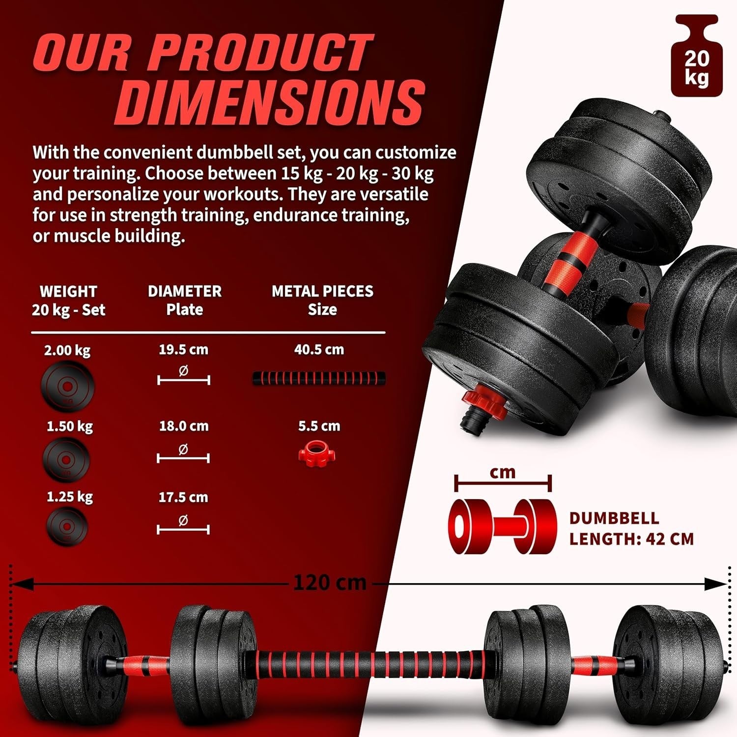 20kg Adjustable Dumbbell Barbell Set 2-in-1 Spinlock Home Gym Weights