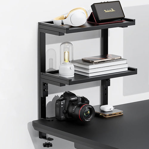 Clamp-On Desk Shelf 2-Tier Adjustable Desktop Organizer Storage Rack Black