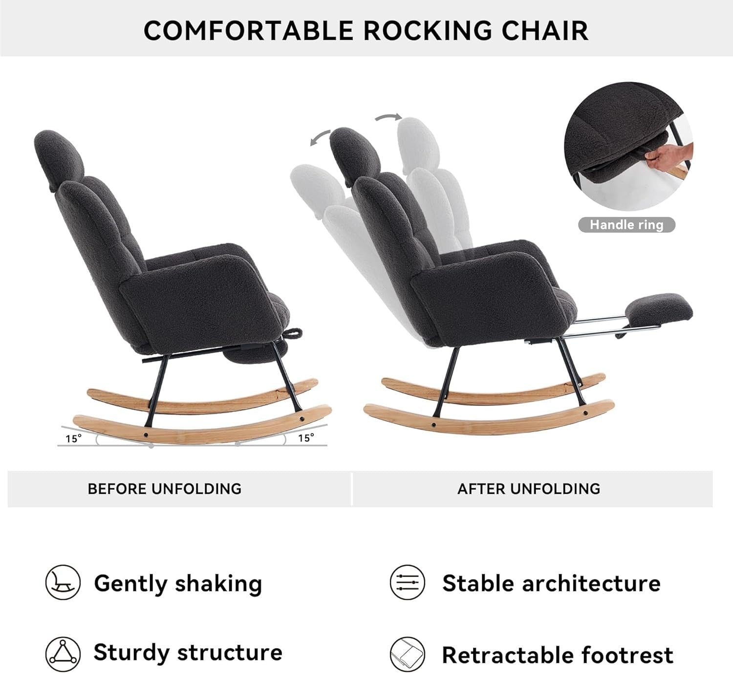 Recliner Rocking Chair w/ Footstool & Headrest – Ergonomic, Cozy, 125cm
