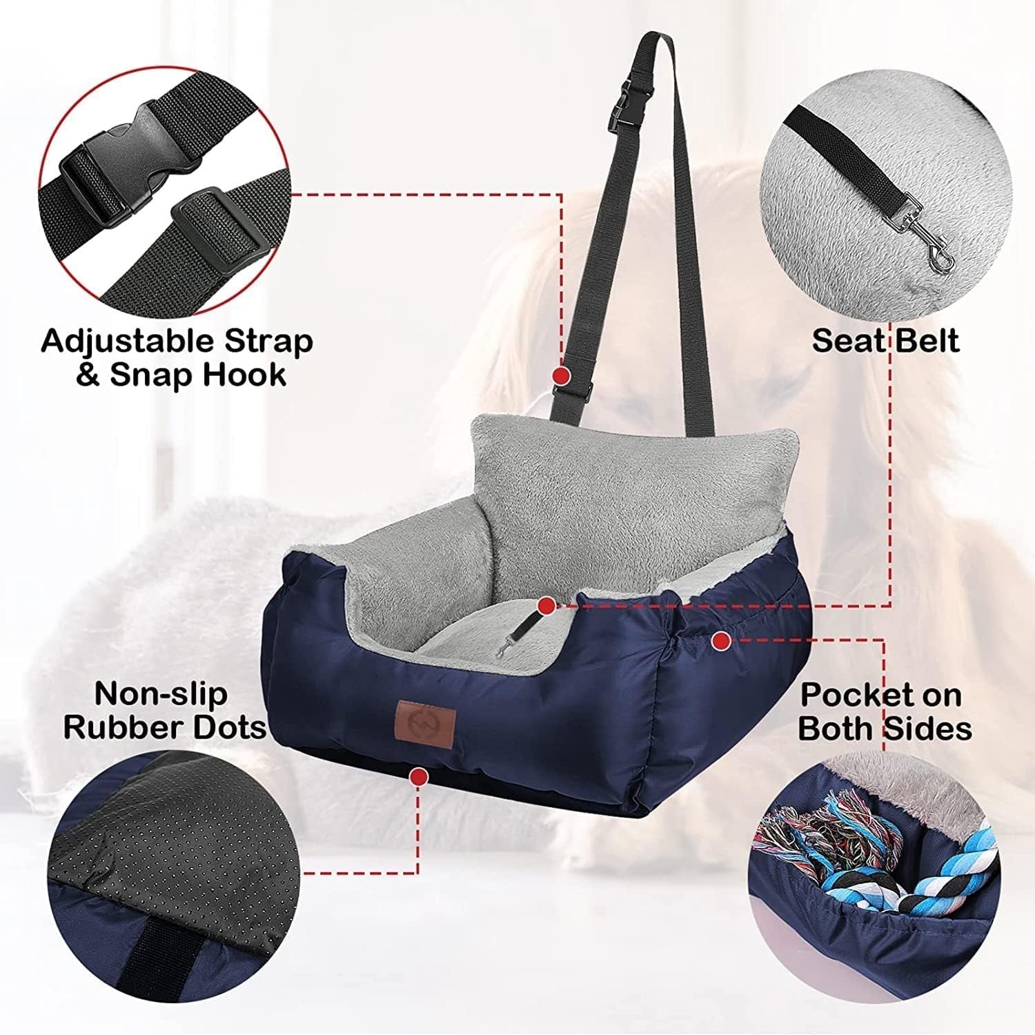 Plush Dog Car Booster Seat Pet Travel Bed Safety Leash Waterproof 16kg