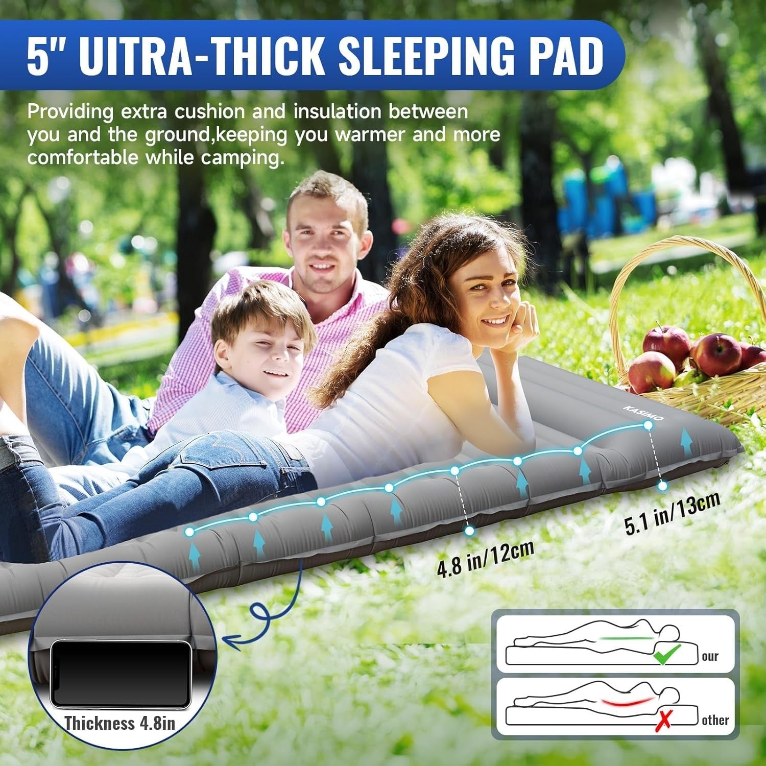 Ultralight Inflatable Camping Sleeping Pad with Built-In Pump & Pillow Double Be