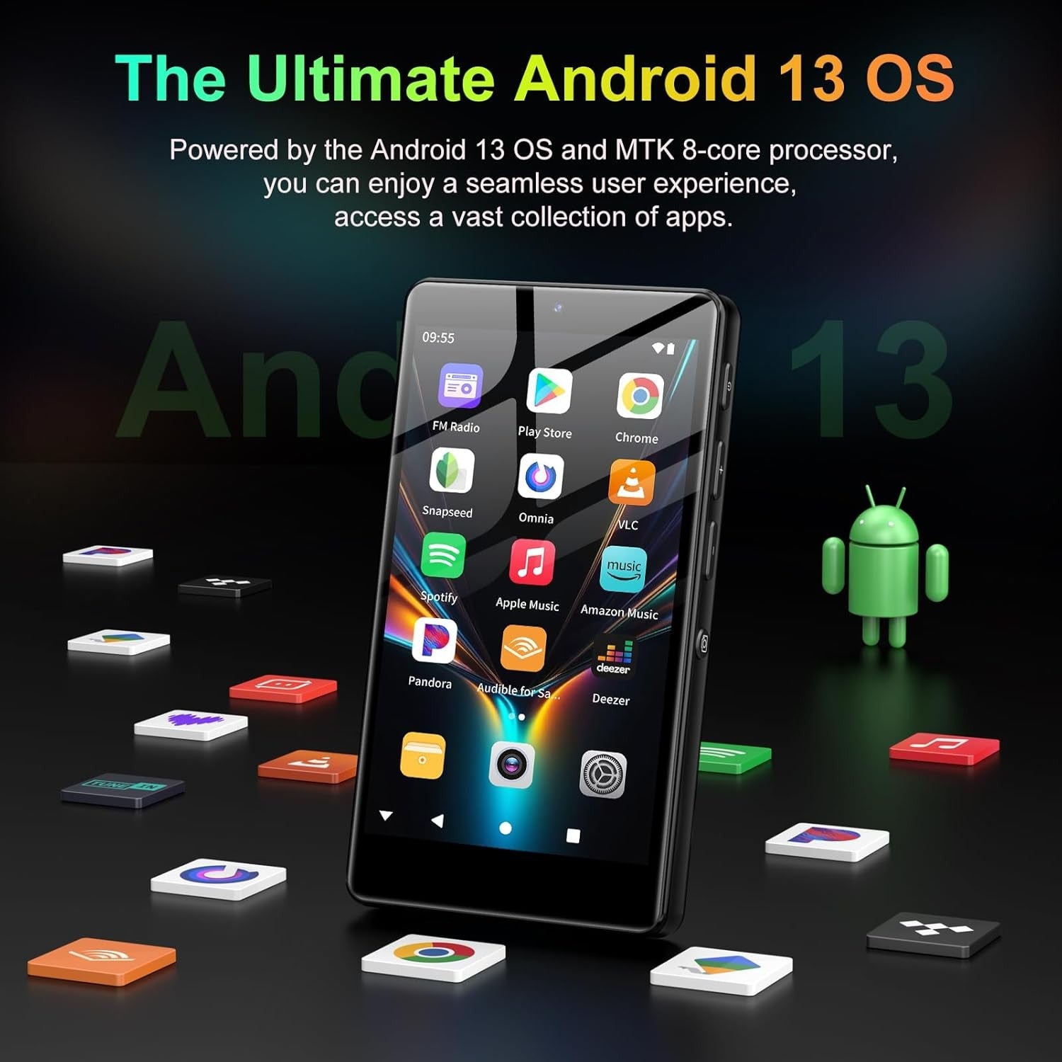 96GB MP3 MP4 Player Black Android 13 4" Touch Bluetooth WiFi Camera