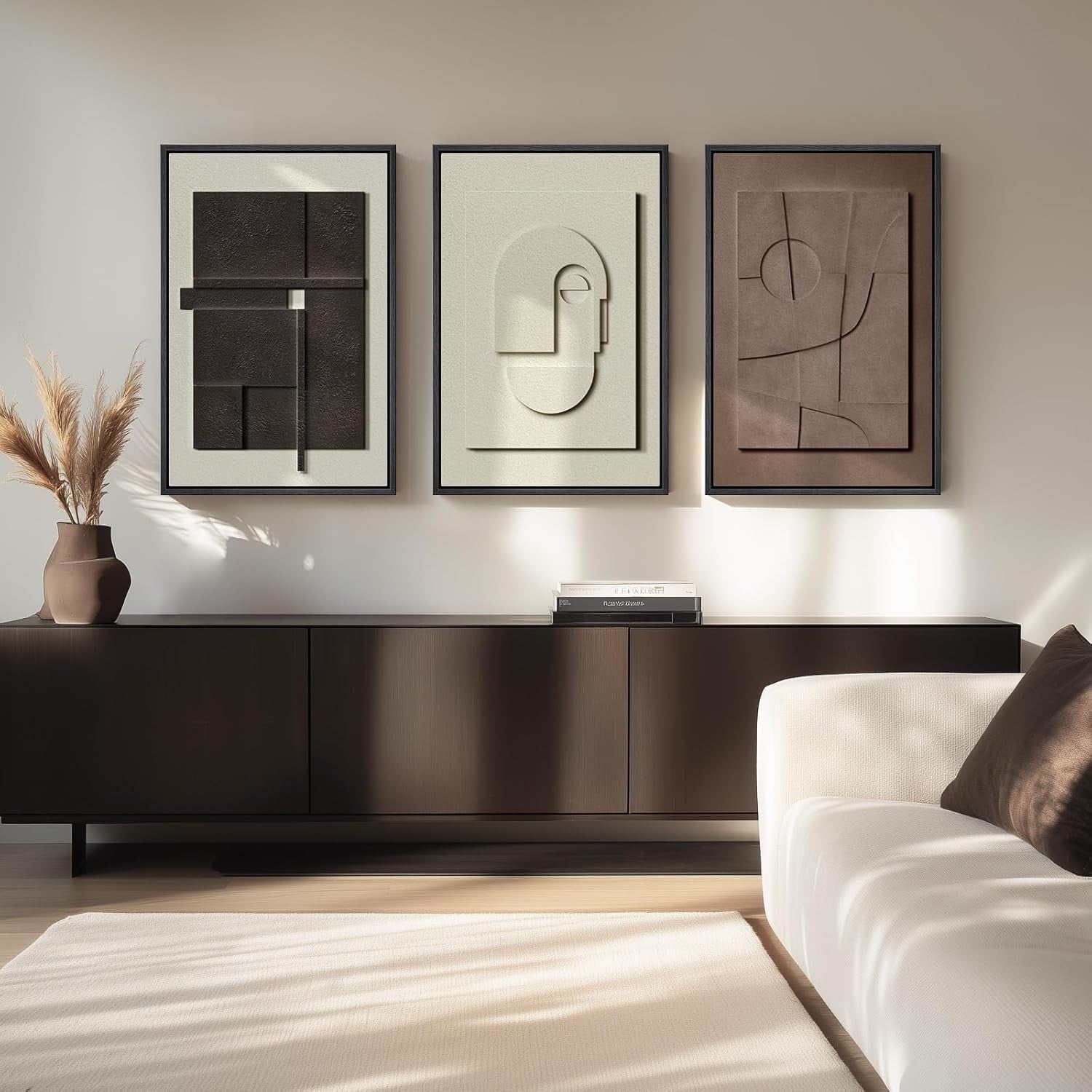 Framed Abstract 3D Wall Art 3pc 20x30in Neutral Textured