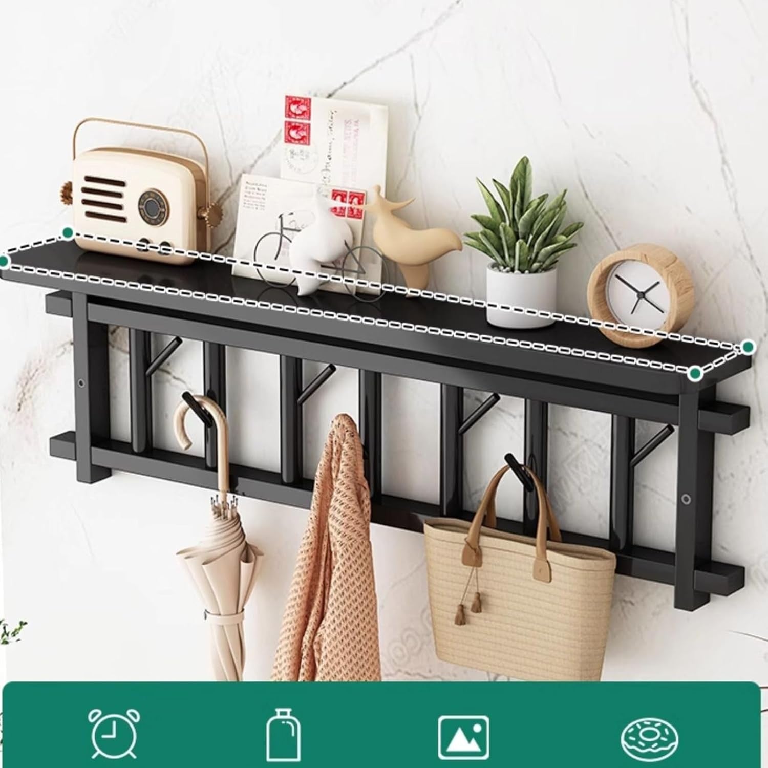 Wall Mounted Coat Rack with Shelf 70cm Black Entryway Hat Bag Hanger Storage