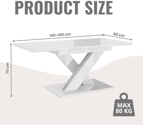 Extendable Black & White Dining Table 140-180cm Modern Foldable Kitchen
