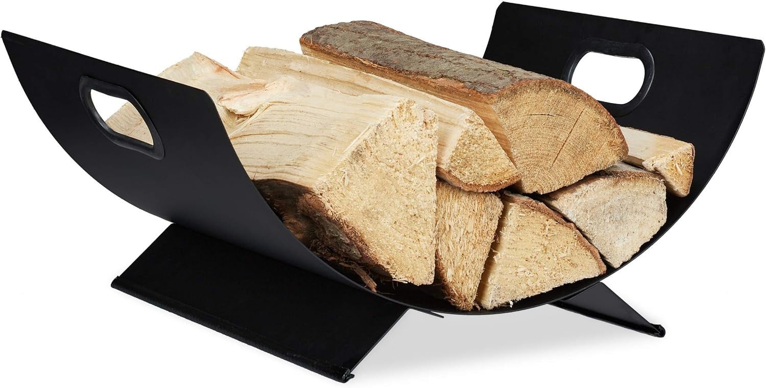 Modern Metal Log Holder Indoor Wood Basket Black Firewood Rack 33x40.5x18.5cm