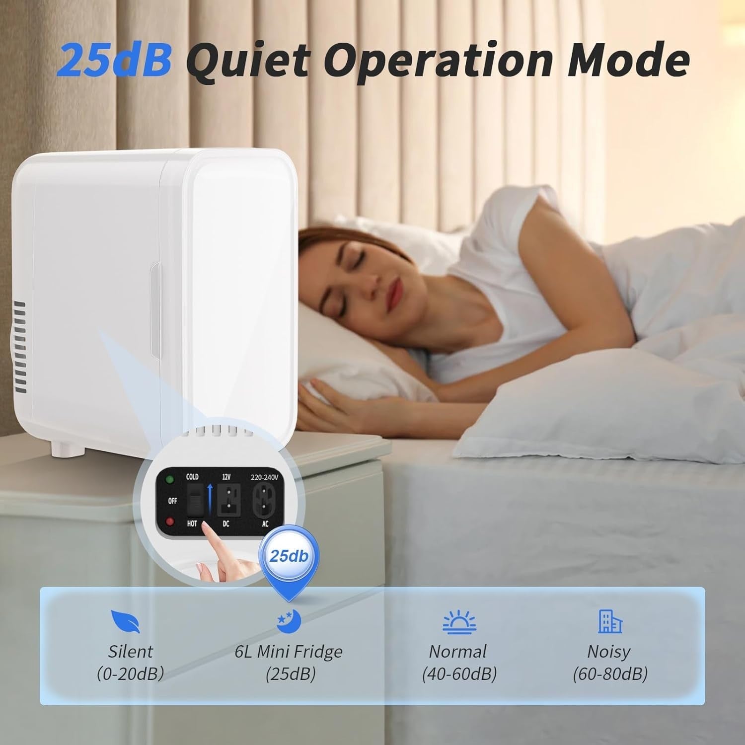 6L Mini Fridge Portable AC/DC Cooler Warmer Bedroom Skincare White