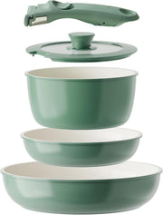 5pcs Green Non Stick Ceramic Cookware Set with Detachable Handle Induction Safe