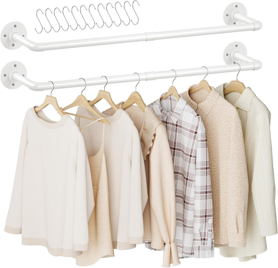 92cm Industrial Pipe Clothes Rail White Heavy Duty 2 Pack
