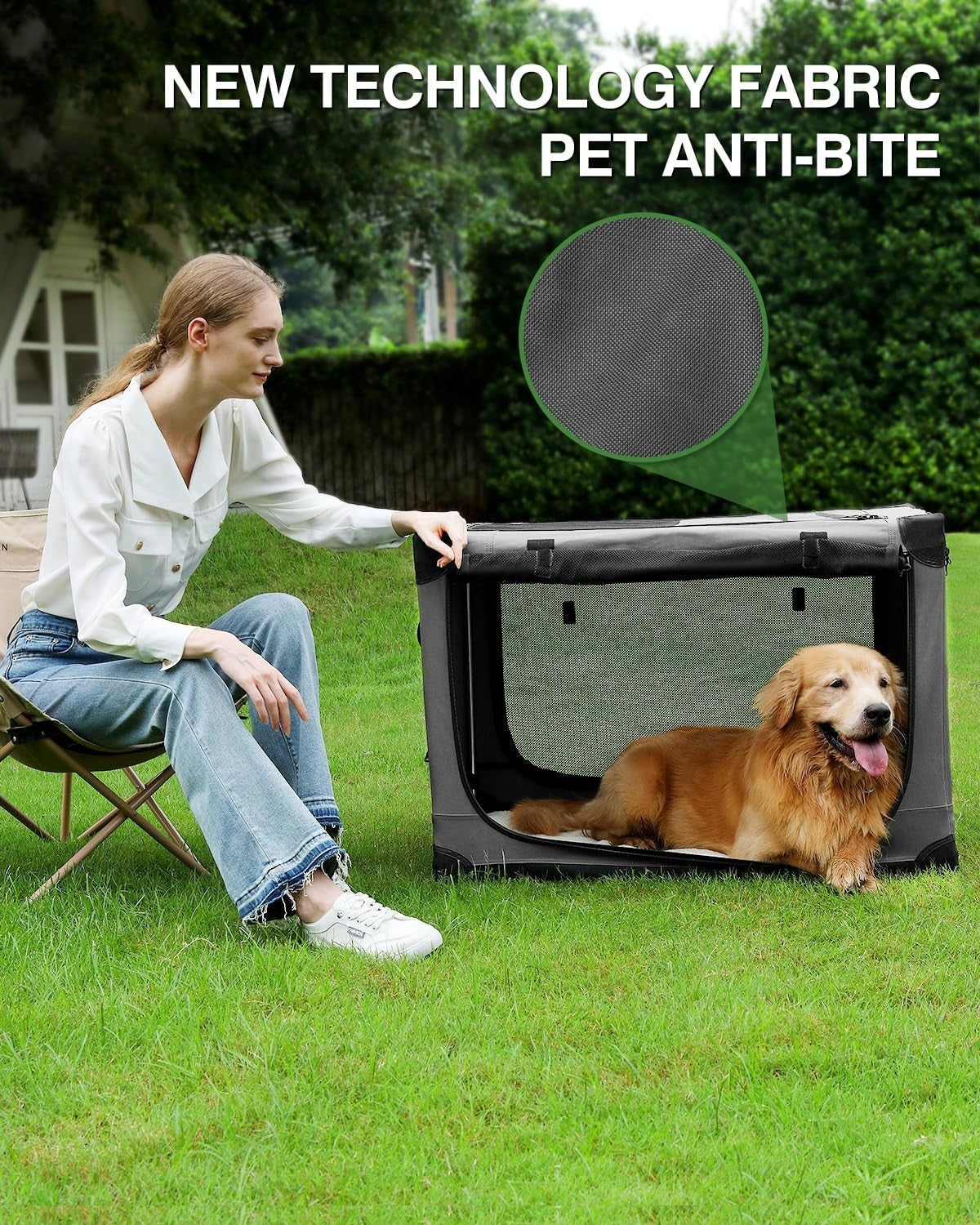 Portable Foldable Soft Dog Crate Kennel 60x42x42cm with Mesh Windows Grey