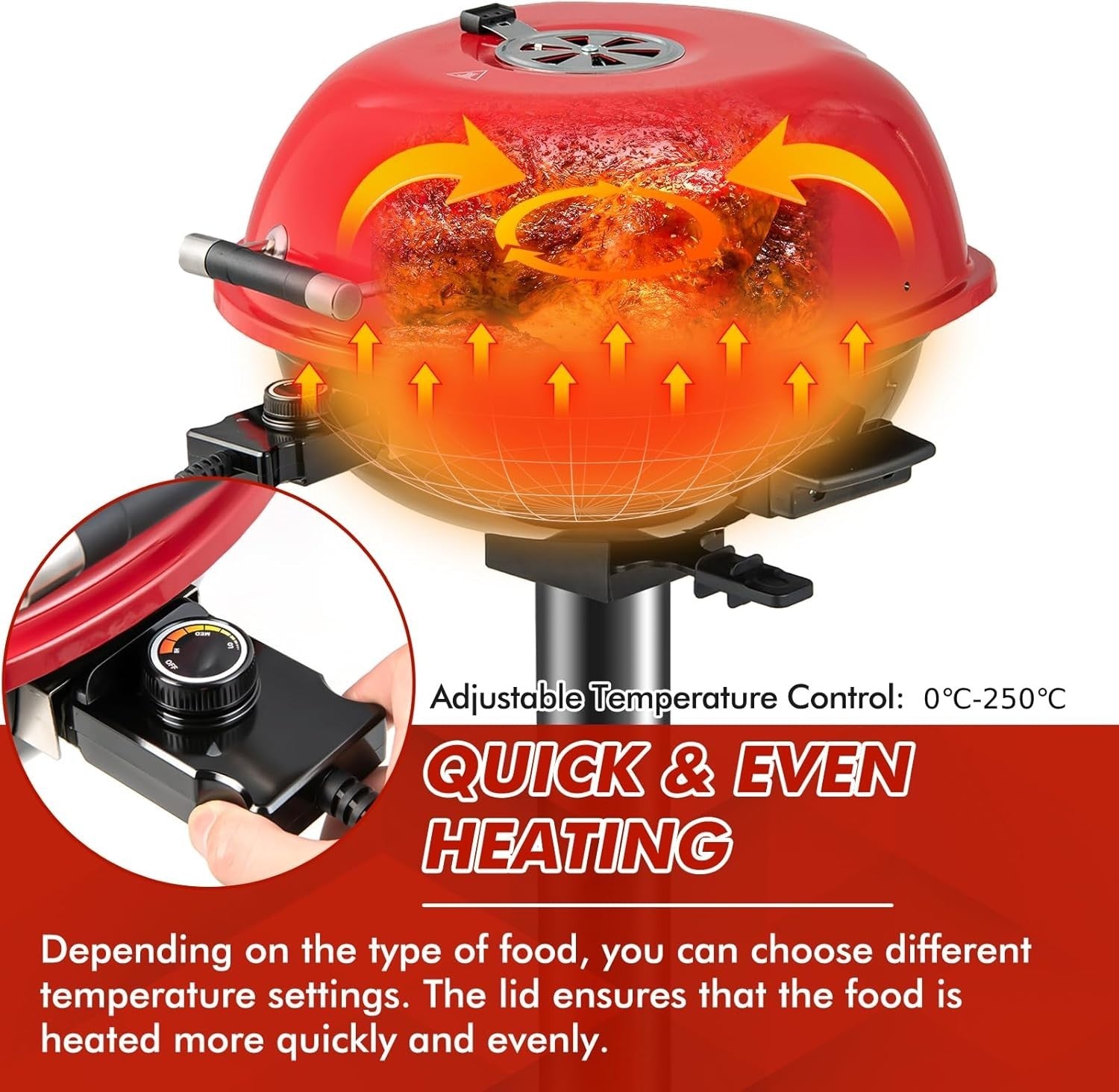 Portable Electric BBQ Grill 1600W with Stand & Lid | Adjustable Temp