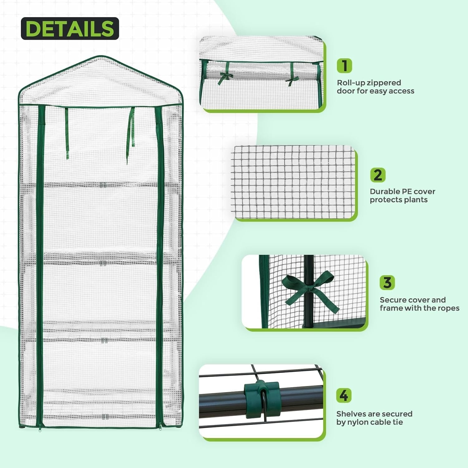 Mini 4-Tier Greenhouse with Shelves 69x49x163cm Clear PE Cover Indoor Outdoor