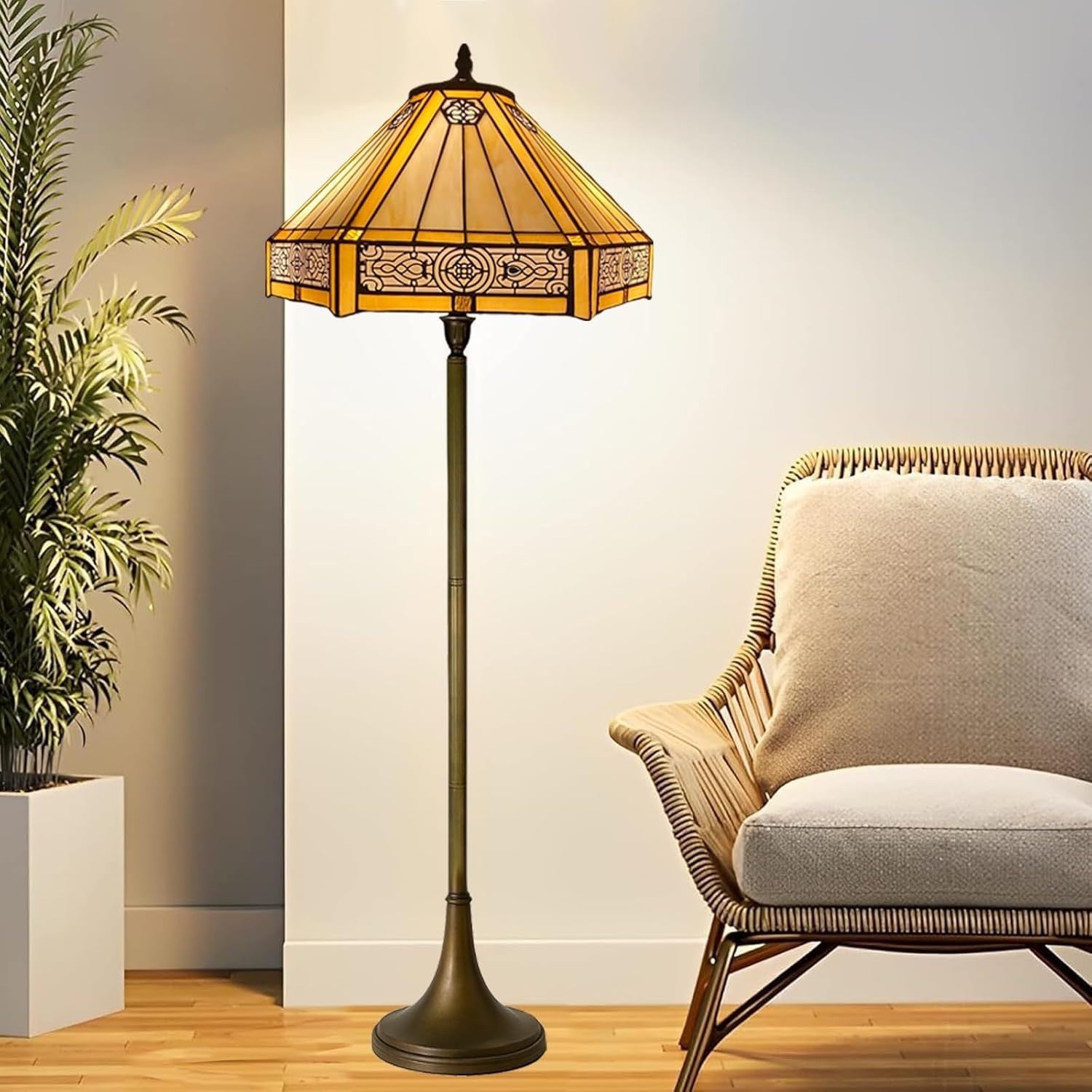 Tiffany Style Floor Lamp Handcrafted Stained Glass 16in Antique Living Room