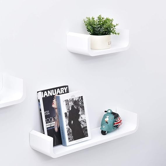 Modern U-Shaped Floating Shelves Set | White Wall Mounted Storage Display