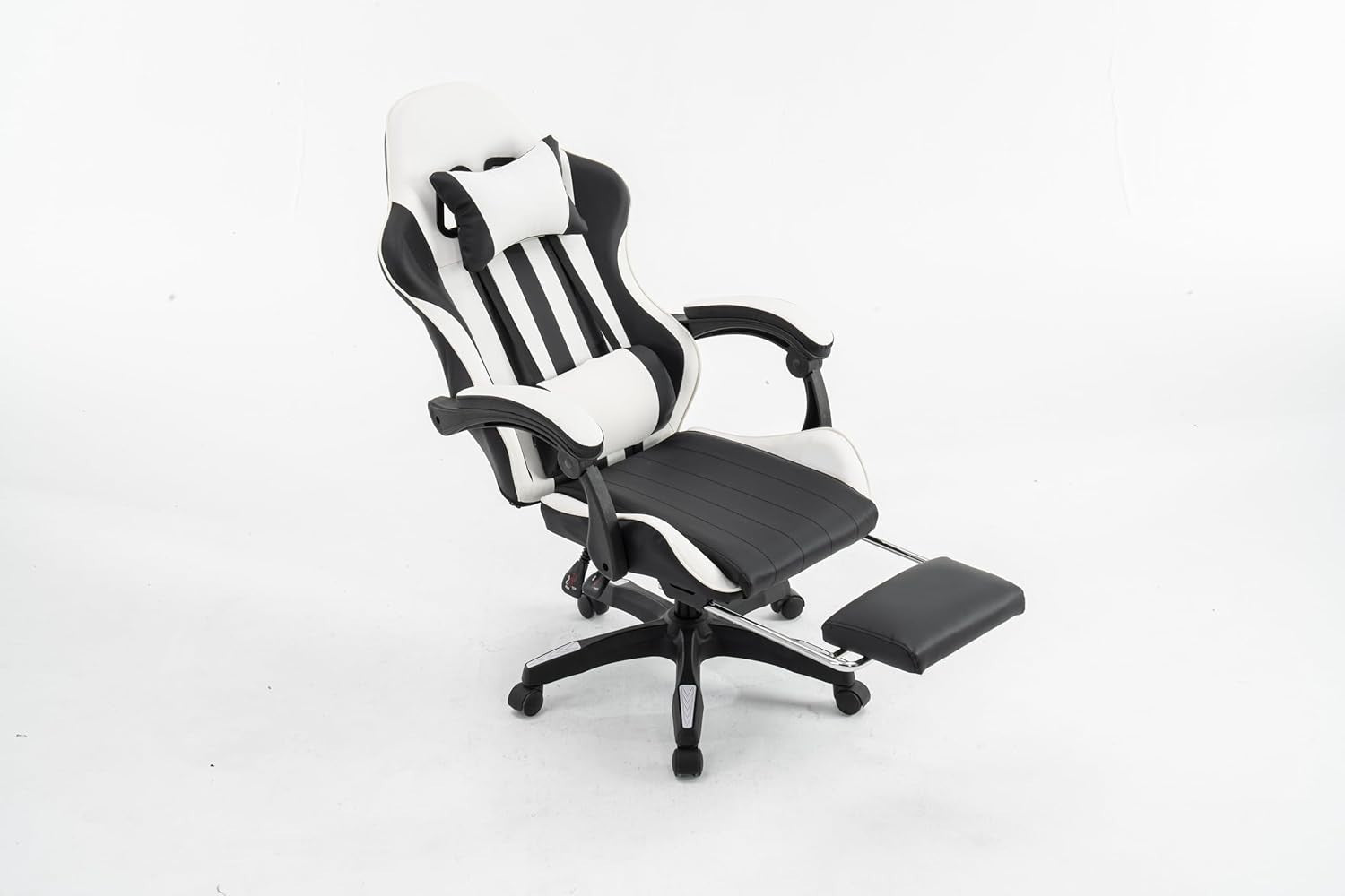 Gaming Office Chair White PU Leather Swivel Adjustable Height Reclining Footrest