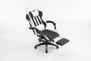 Gaming Office Chair White PU Leather Swivel Adjustable Height Reclining Footrest