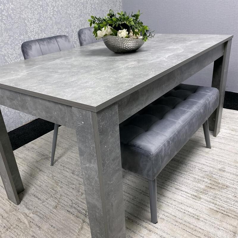 Grey Wood Dining Table Set with 2 Chairs & 2 Benches Padded Kitchen Set