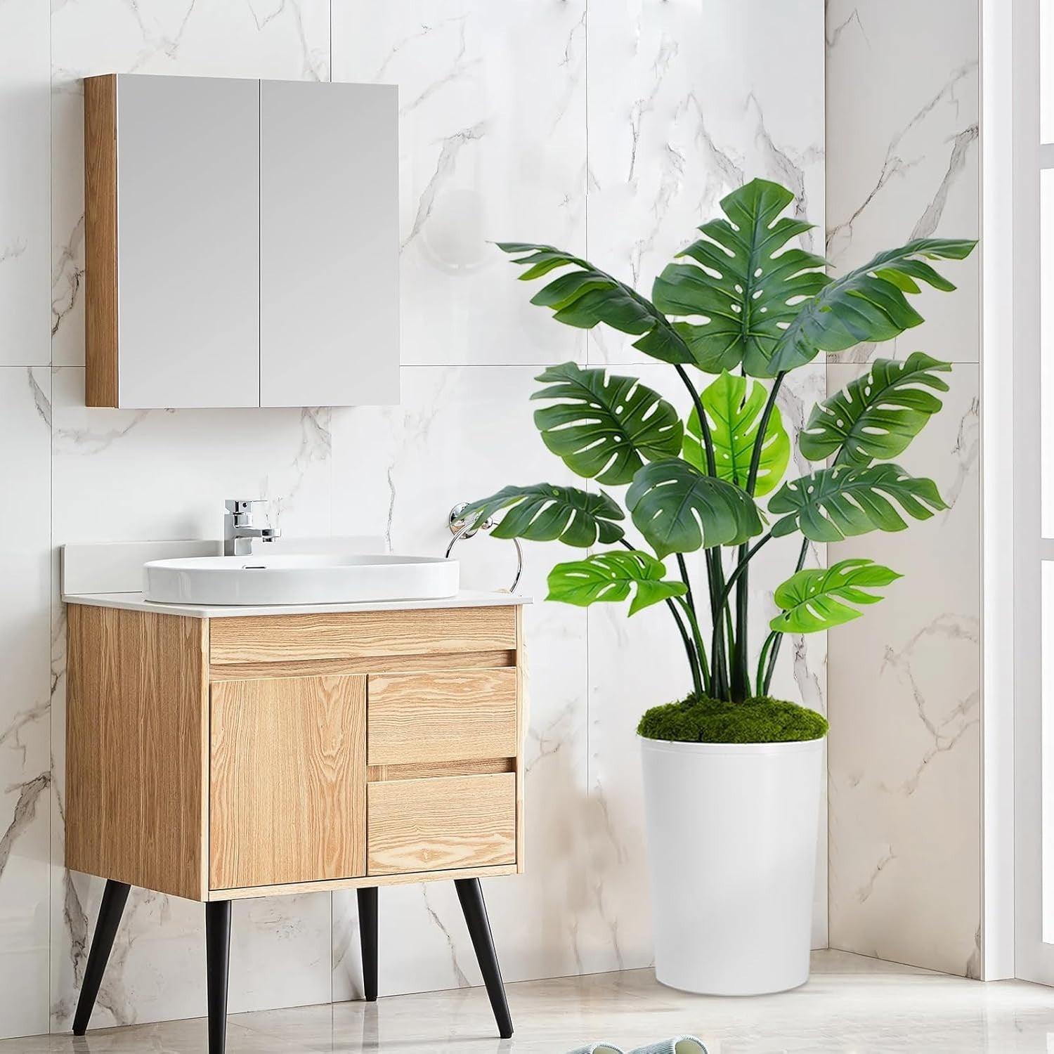 Monstera Deliciosa Plant 150cm Lifelike Indoor Potted Tropical Decor White Pot