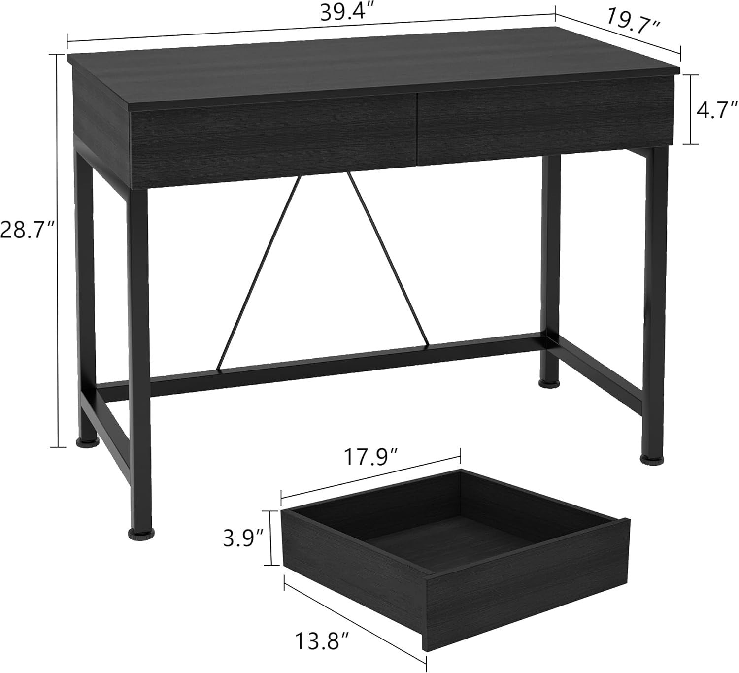Modern Computer Desk with Drawers 100cm Vanity Makeup Table Black