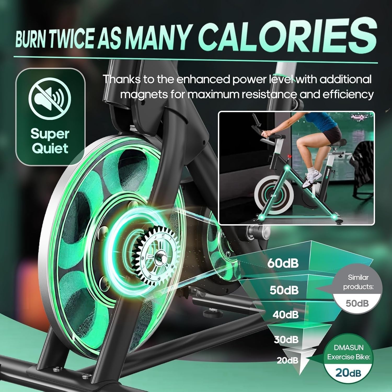 Quiet Magnetic Spin Bike w/ 15kg Flywheel, LCD Monitor, Rack & 400lb Capacity