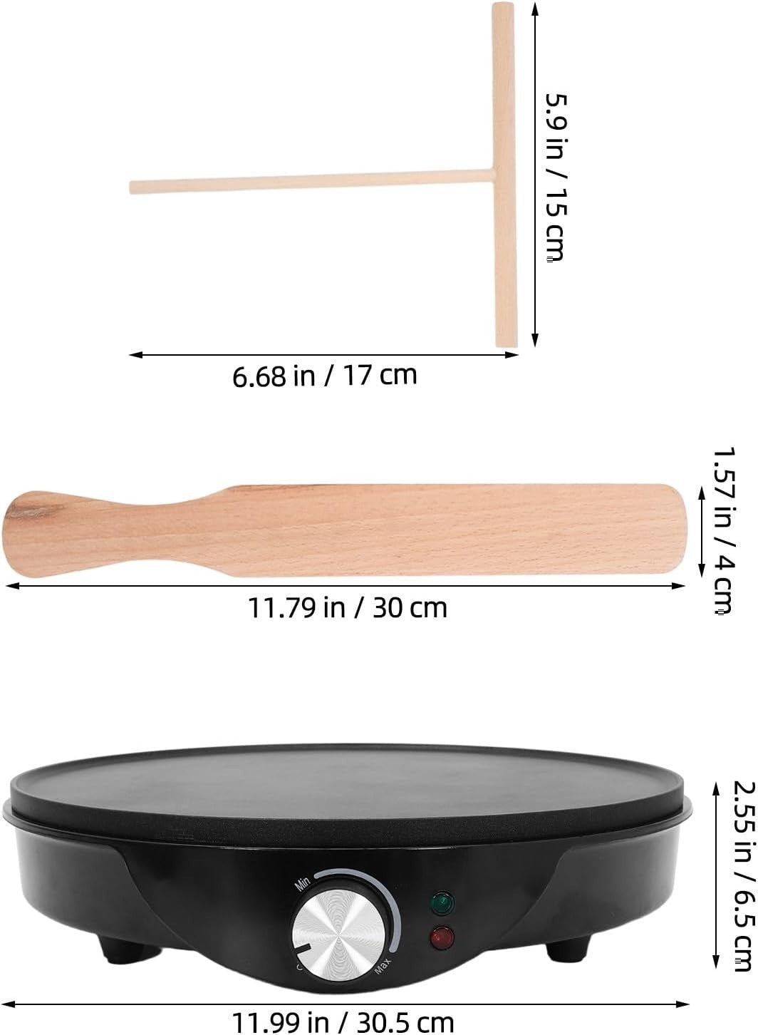 12" Electric Crepe Maker Nonstick Pancake Machine | Spreaders Included UK Plug