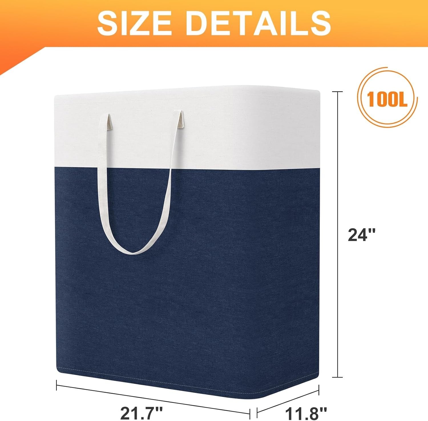 100L Large Laundry Hamper Blue with Handles Foldable Clothes Storage Basket