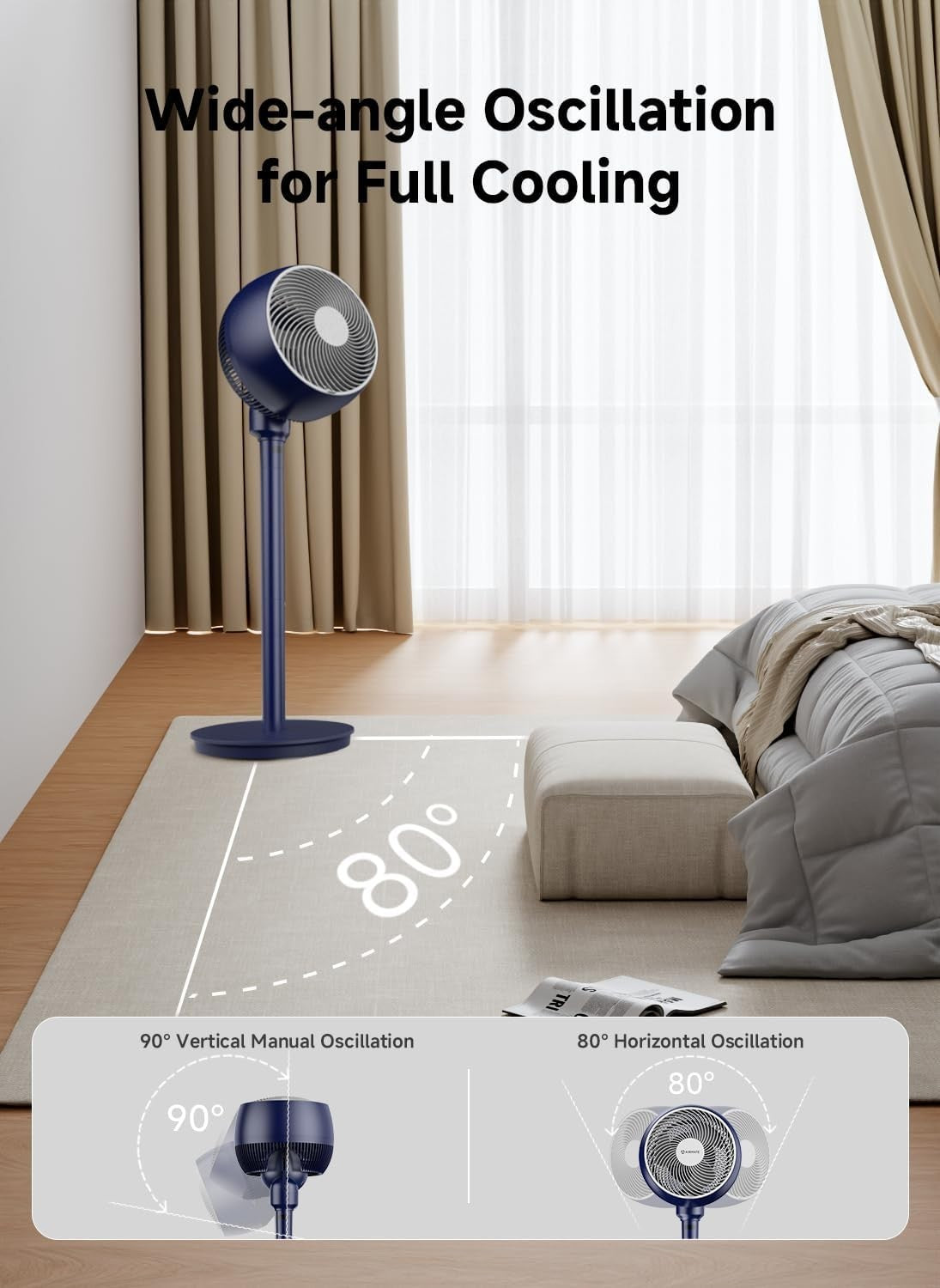 Pedestal Standing Fan 12-Speed Quiet Air Circulation Fan w/ Remote – 40in Adjust