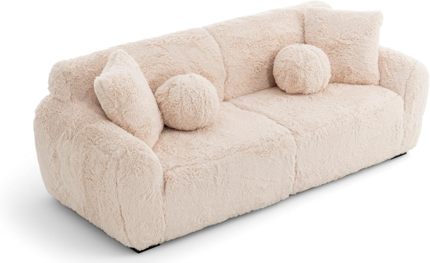Teddy Sofa 3 Seater Cream Faux Fur, Deep Plush Seat, Fluffy Modern Couch