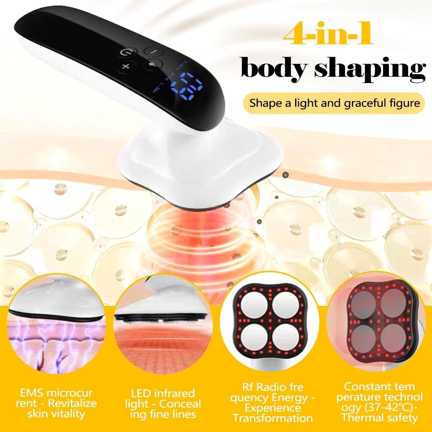 Wireless Cellulite Massager with Heat & Vibration for Belly, Waist, Arms, Legs S