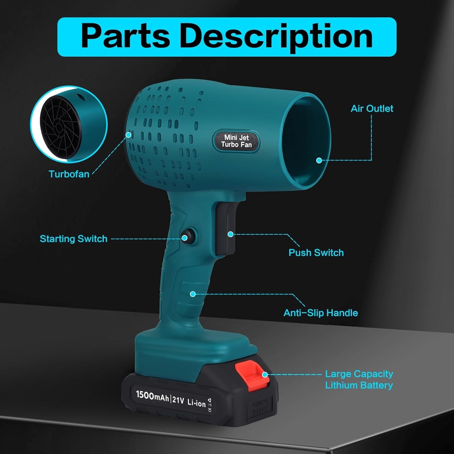 Cordless Leaf Blower 21V Brushless Turbo Jet Handheld Variable Speed