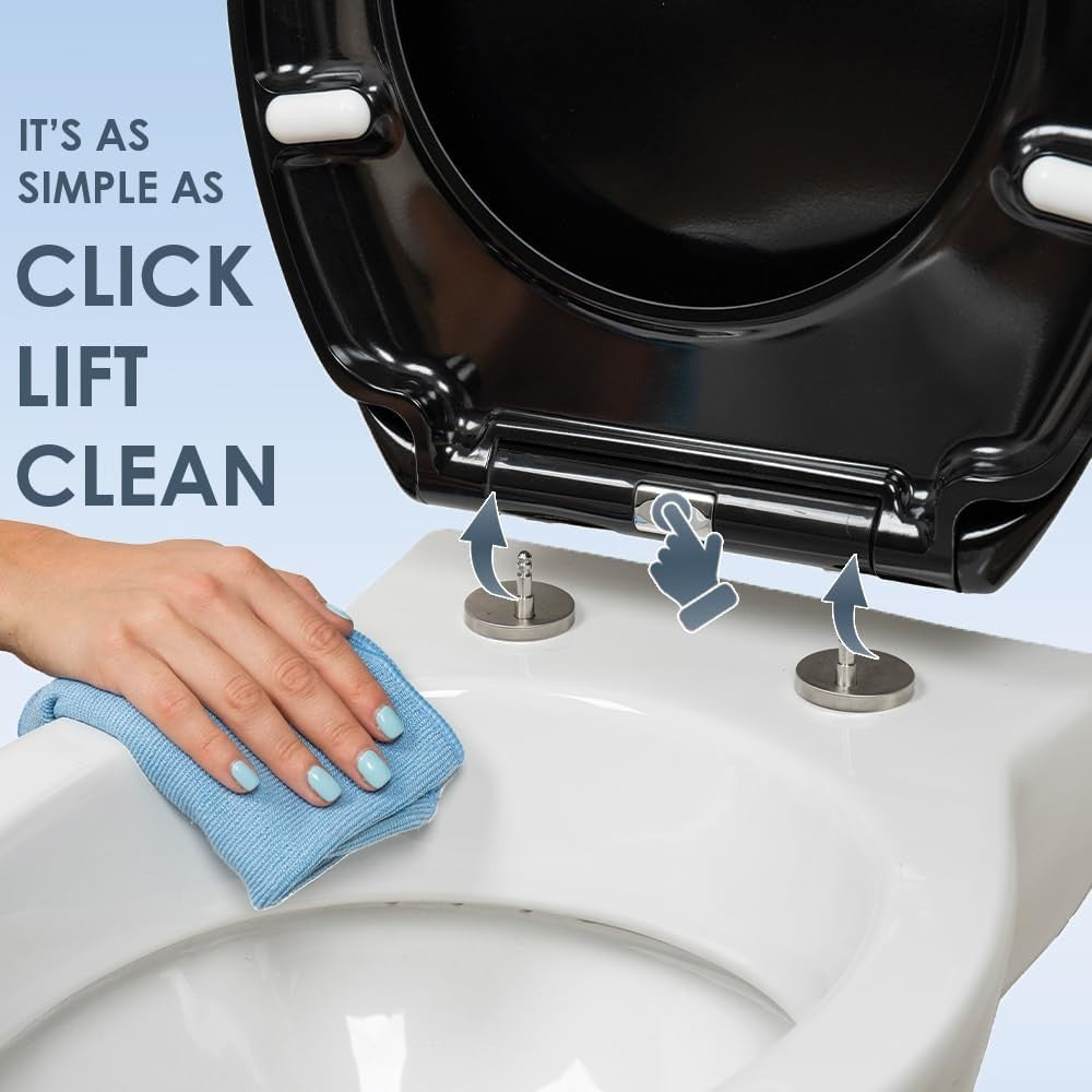 Black Duroplast Toilet Seat Soft Close Oval Shape Quick Release Easy Clean