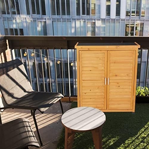 Wooden Outdoor Storage Cabinet with Shelves & Slanted Roof Garden Tool Shed 97cm