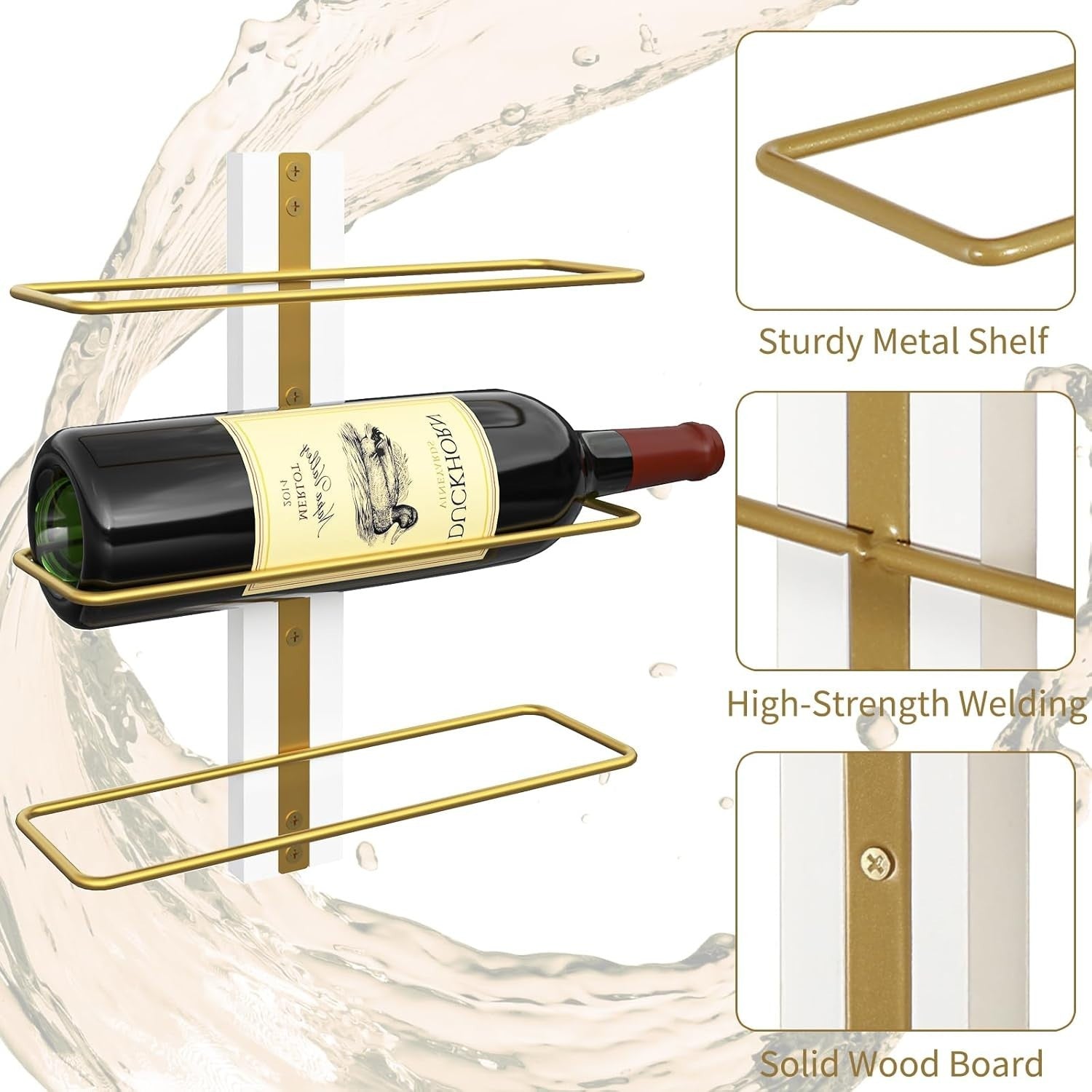 Wall Mounted Wine Rack Metal & Wood Bottle Holder 7-Tier Modern Display Shelf