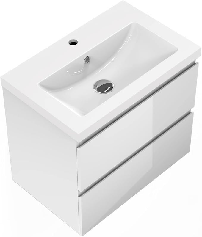 600mm White Gloss Wall Hung Bathroom Vanity Unit with Basin Sink