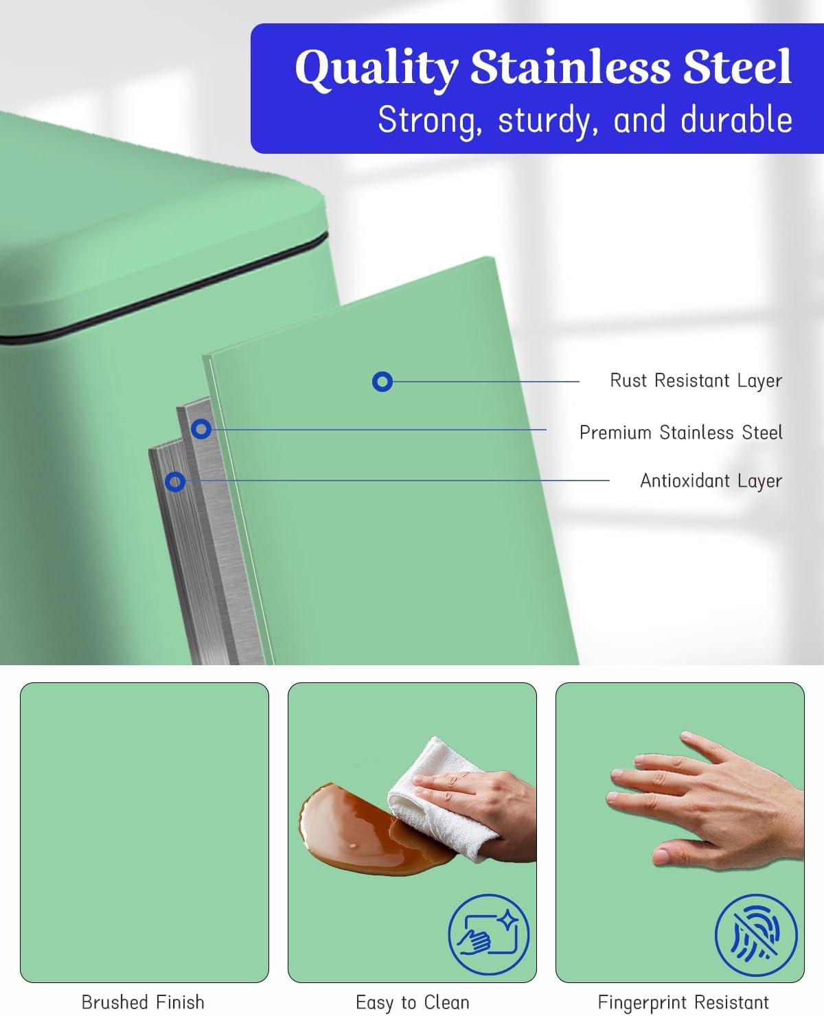 30L Green Stainless Steel Pedal Bin Slim Kitchen Soft Close Lid