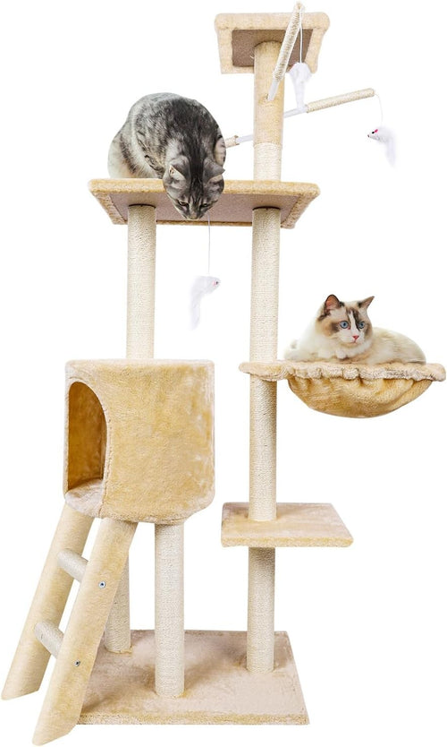 Cat Tree Tower 138cm Multi Level Condo Hammock Scratching Post Indoor