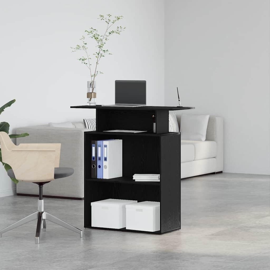 Black Reception Desk 100x40x104cm Modern Office Counter with Shelf Storage