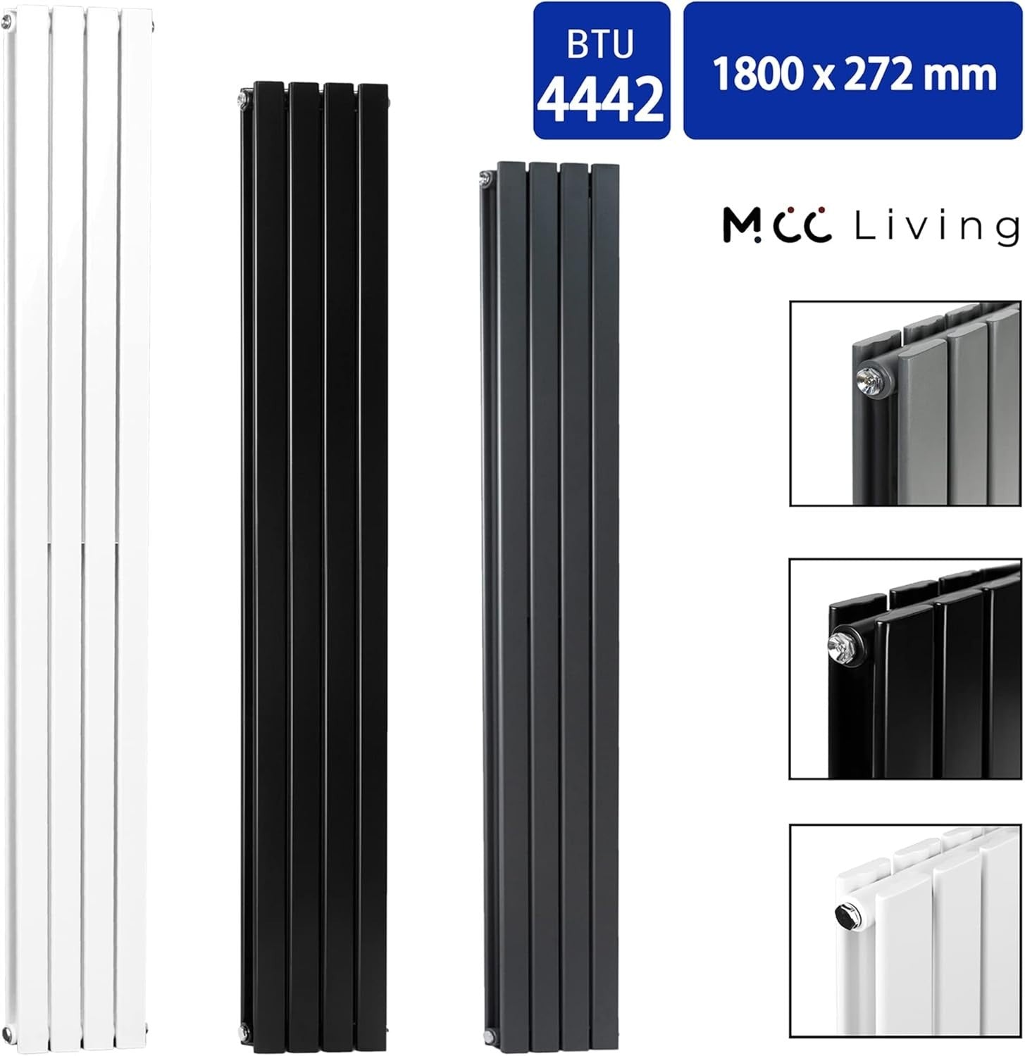 Modern Anthracite Flat Panel Radiator 1800x272mm Double Wall-Mount